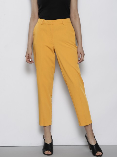 

DOROTHY PERKINS Women Mustard Yellow Regular Fit Solid Cropped Trousers