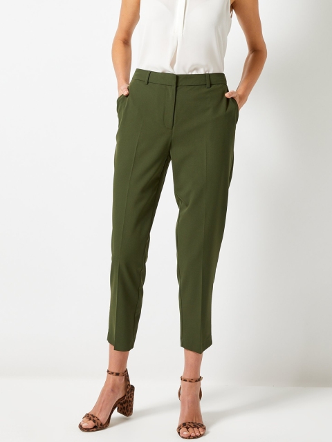 

DOROTHY PERKINS Women Olive Green Regular Fit Solid Cropped Cigarette Trousers