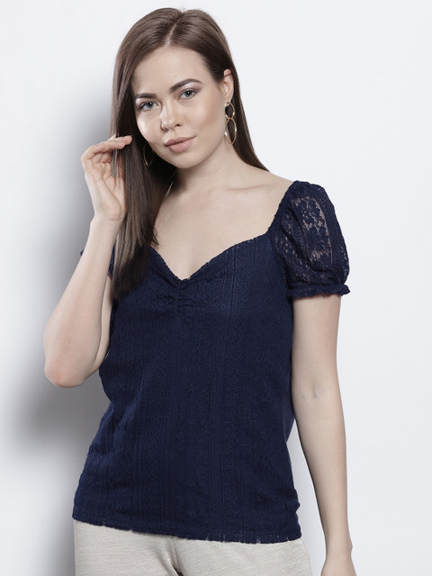 

DOROTHY PERKINS Women Navy Blue Lace Top