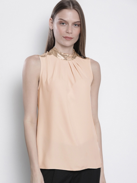 

DOROTHY PERKINS Women Beige Embellished Regular Top