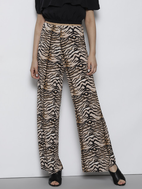 

DOROTHY PERKINS Women Beige & Black Animal Printed Parallel Trousers