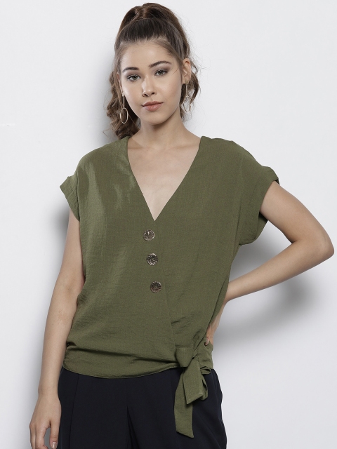 

DOROTHY PERKINS Women Olive Green Solid Wrap Top