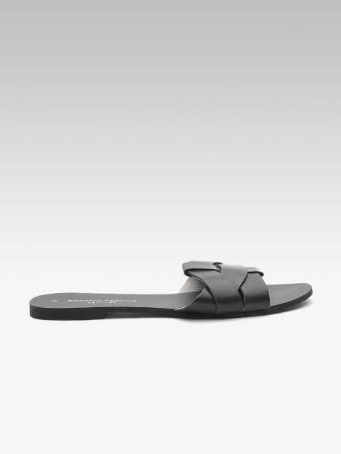 

DOROTHY PERKINS Women Black Solid Leather Open Toe Flats