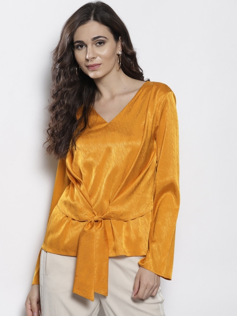 

DOROTHY PERKINS Women Mustard Yellow Satin Finish Self Design Top