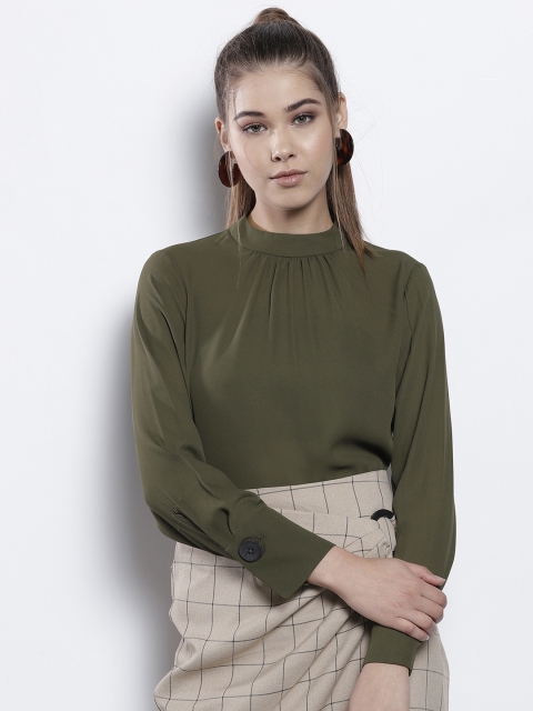 

DOROTHY PERKINS Women Petite Olive Green Solid Top