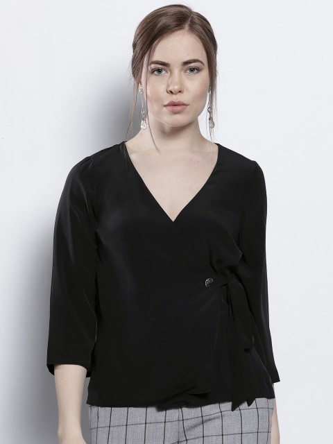 

DOROTHY PERKINS Women Black Solid Wrap Top