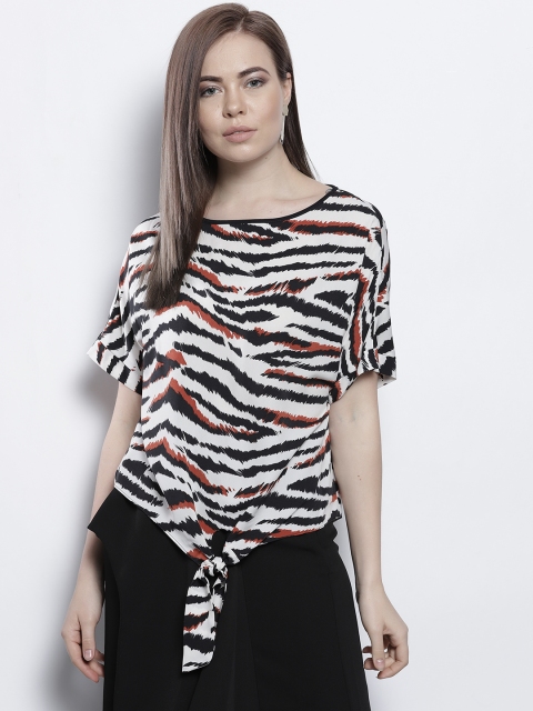 

DOROTHY PERKINS Women Petite White & Black Printed Styled Back Top