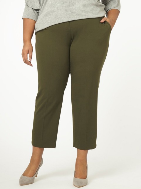 

DOROTHY PERKINS Women Olive Green Regular Fit Solid Cropped Trousers
