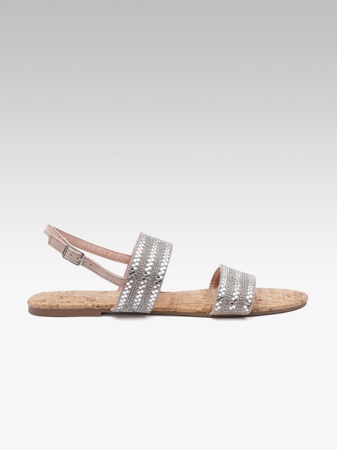 

DOROTHY PERKINS Women Silver-Toned Embellished Open Toe Flats