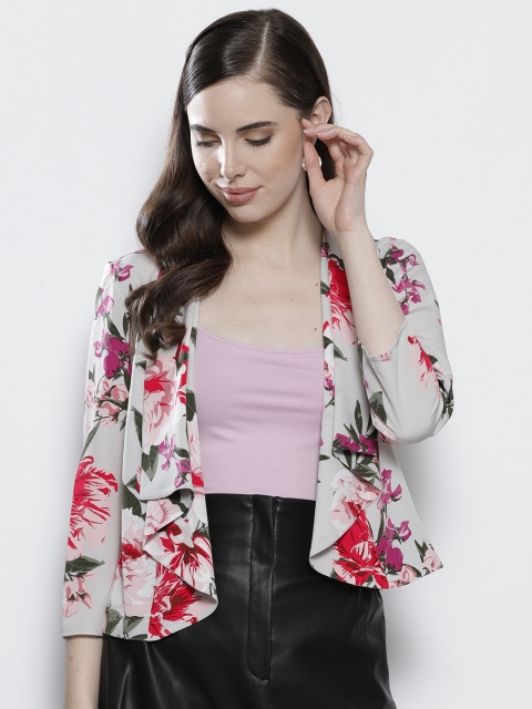 

DOROTHY PERKINS Grey & Pink Printed Waterfall Shrug