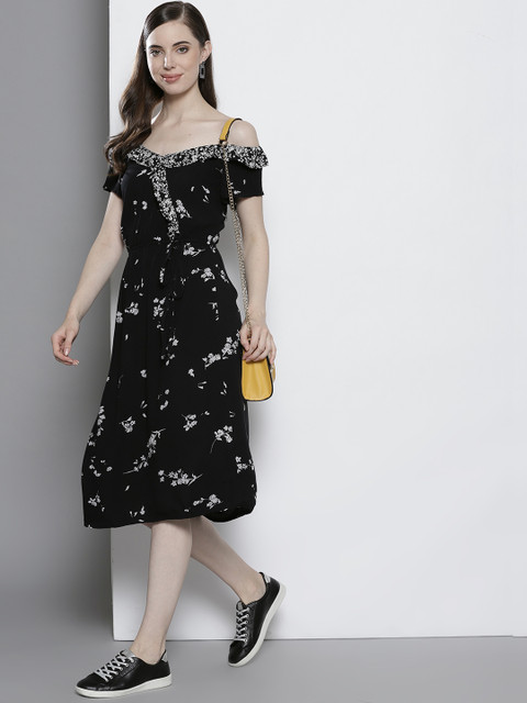 

DOROTHY PERKINS Women Black & White Printed Bardot A-Line Dress