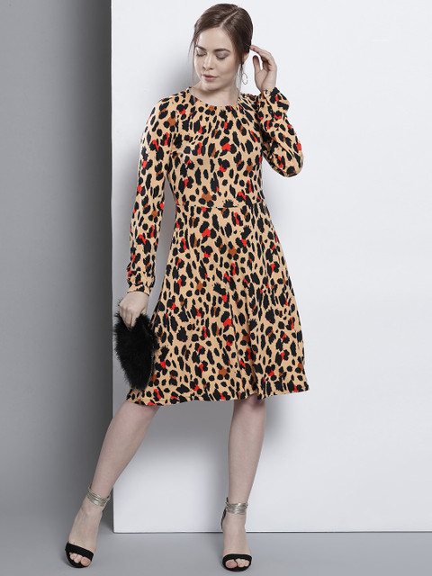 

DOROTHY PERKINS Women Beige & Black Animal Print A-Line Dress