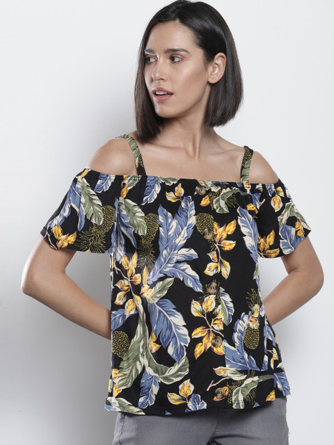 

DOROTHY PERKINS Women Black Y Yellow Printed A-Line Top