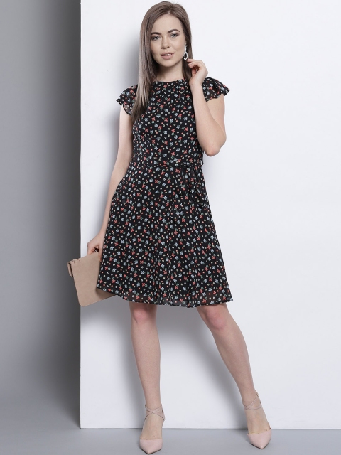 

DOROTHY PERKINS Women Black & Blue Printed Fit & Flare Dress