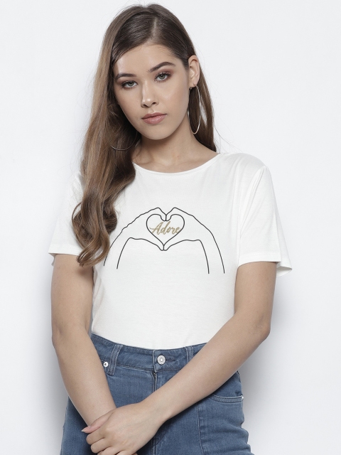 

DOROTHY PERKINS Women White Printed Round Neck T-shirt