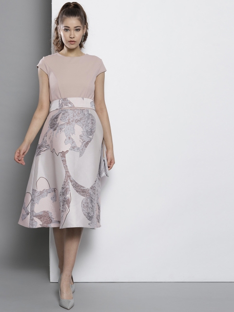 

DOROTHY PERKINS Women Dusty Pink & Grey Self Design A-Line Dress