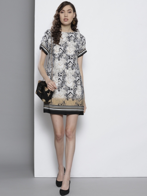 

DOROTHY PERKINS Women Off-White & Black Printed Shift Dress