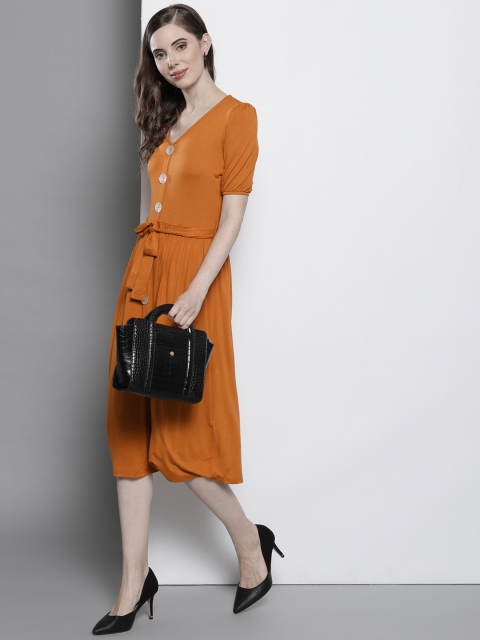 

DOROTHY PERKINS Women Brown Solid Knitted A-Line Dress