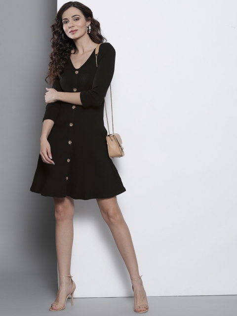 

DOROTHY PERKINS Women Black Self-Striped A-Line Dress