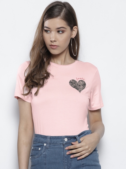 

DOROTHY PERKINS Women Pink Solid Round Neck T-shirt
