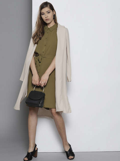 

DOROTHY PERKINS Women Olive Green Solid Shirt Dress