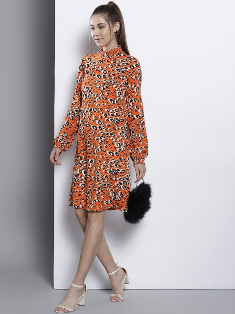 

DOROTHY PERKINS Women Orange & Black Animal Print A-Line Dress