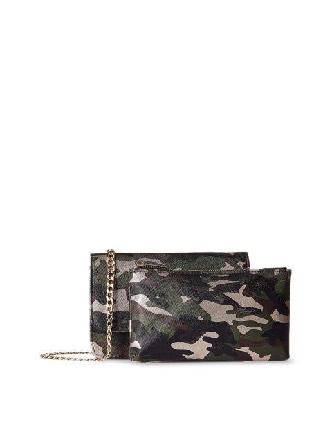 

GIO COLLECTION Olive Green & Black Printed Sling Bag