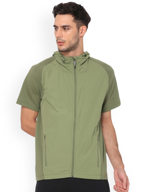 

Puma Men Olive Green Solid Sporty Evostripe Hooded Jacket