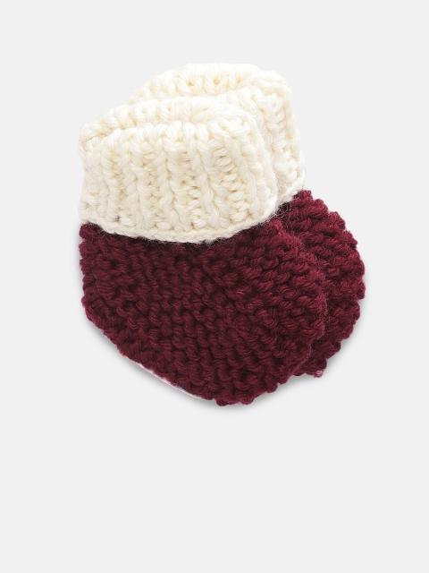 

Magic Needles Kids Red and Cream-Coloured Handmade Knit Crochet Woolen Booties, Maroon