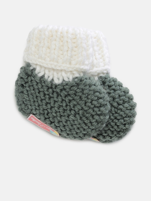 

Magic Needles Kids Green and White Handmade Knit Crochet Woolen Booties