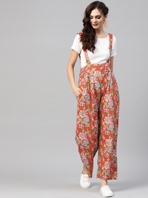 

AKS Women Red & Green Floral Print Dungarees