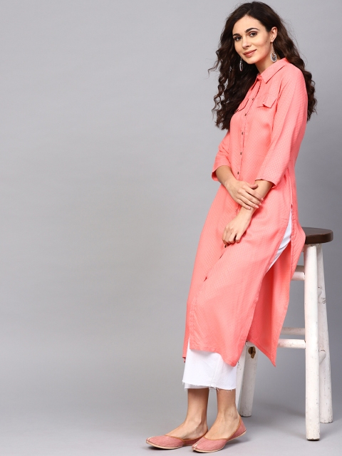 

AKS Women Peach-Coloured Woven Design Pathani Kurta
