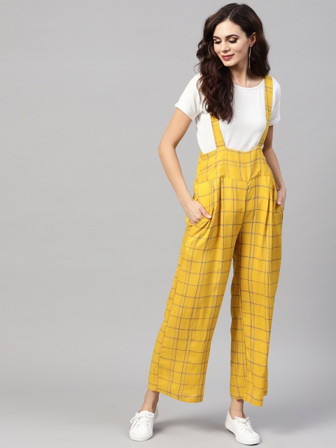 

AKS Women Mustard Checked Dungaree
