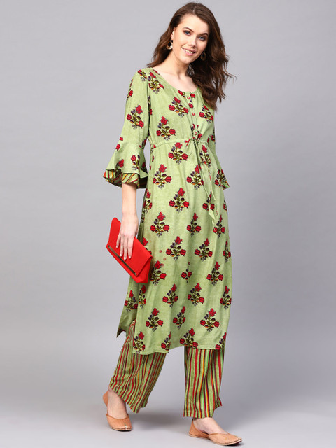 

AKS Women Green & Red Printed Kurta with Palazzos