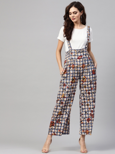

AKS Women Blue & Maroon Checked Dungarees