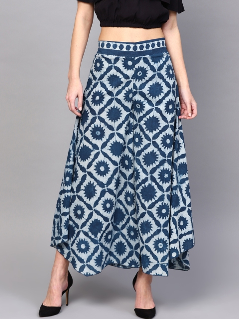 

AKS Women Blue Flared Printed Palazzos