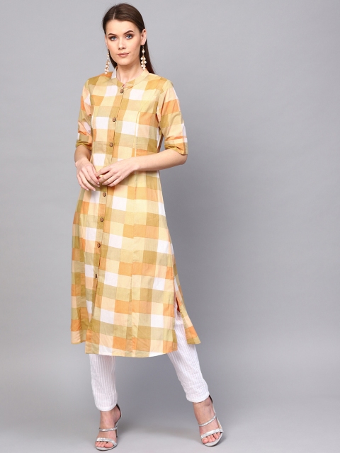 

AKS Women Beige & Green Checked A-Line Kurta