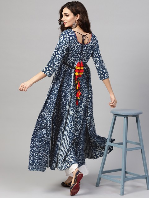 

AKS Women Blue & White Printed Anarkali Kurta