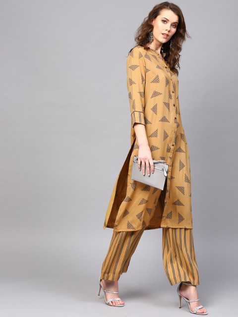 

AKS Women Beige & Grey Printed Kurta with Palazzos