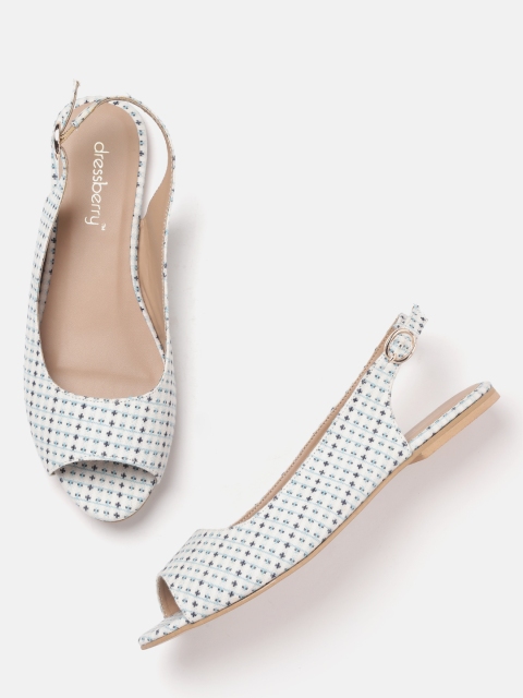 

DressBerry Women Off-White & Blue Woven Design Open Toe Flats