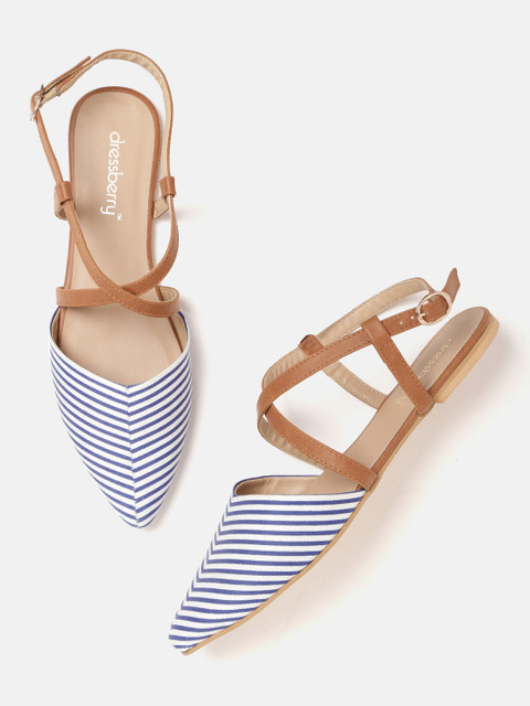 

DressBerry Women White & Blue Striped Flats