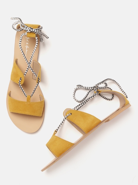 

Mast & Harbour Women Mustard Yellow Solid Open Toe Flats