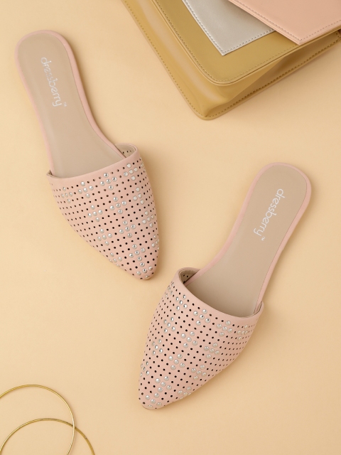 

DressBerry Women Pink Embellished Mules with Cut-Work Detail