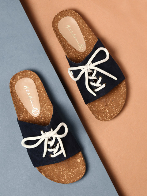 

Mast & Harbour Women Navy Blue Solid Open Toe Flats with Lace-Up Detail