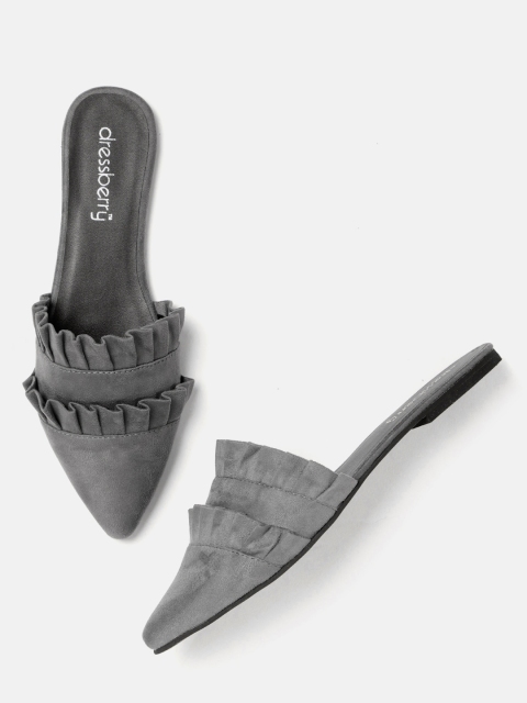 

DressBerry Women Charcoal Grey Solid Mules