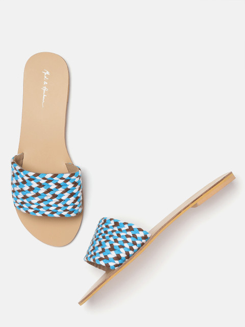 

Mast & Harbour Women Blue & White Woven Design Open Toe Flats