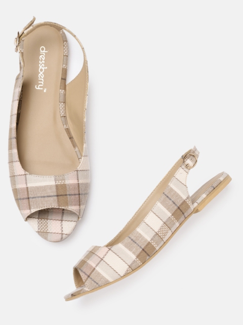 

DressBerry Women Pink & Grey Printed Peep Toe Flats