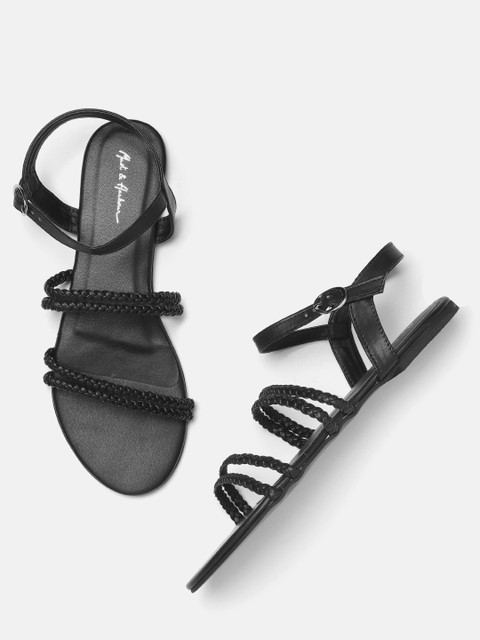 

Mast & Harbour Women Black Braided Open Toe Flats