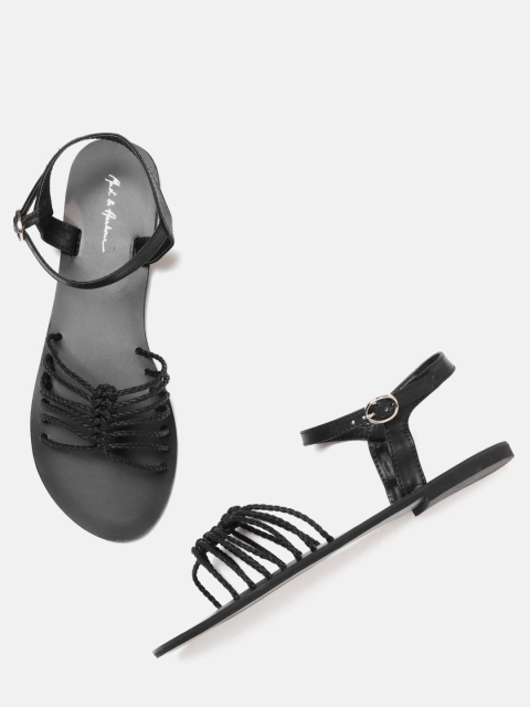 

Mast & Harbour Women Black Braided Open Toe Flats