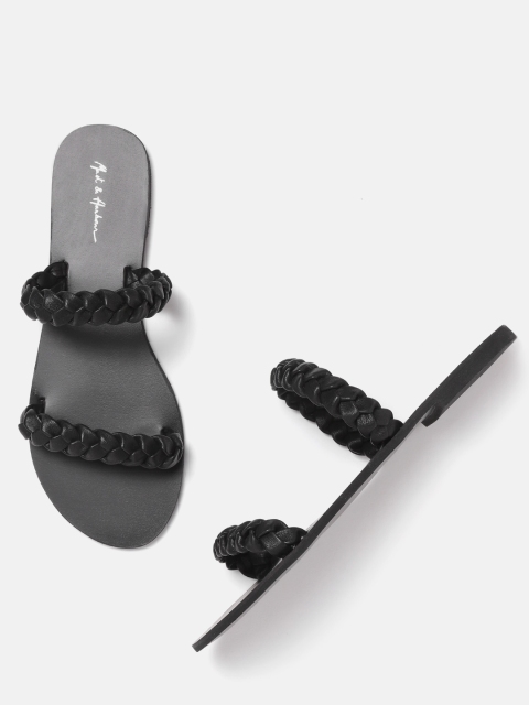 

Mast & Harbour Women Black Woven Design Open Toe Flats